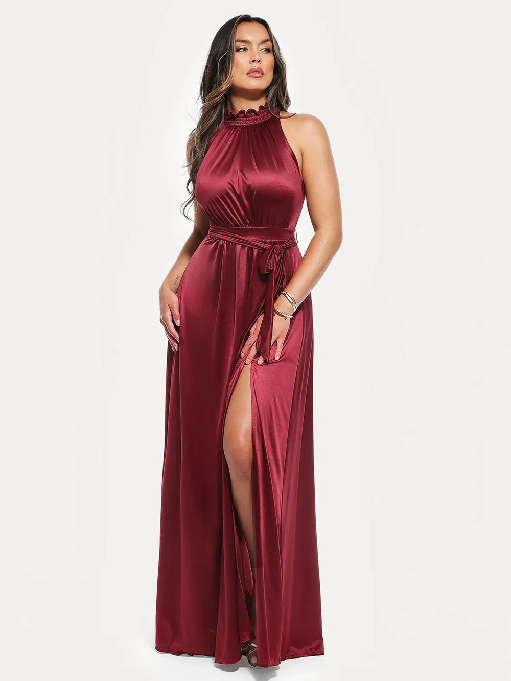Draped High Neck Maxi Dress
