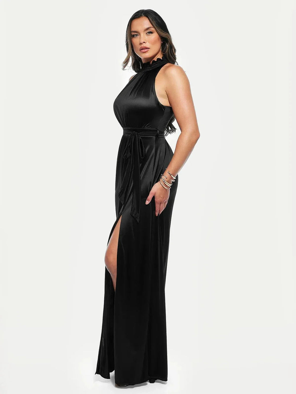 Draped High Neck Maxi Dress