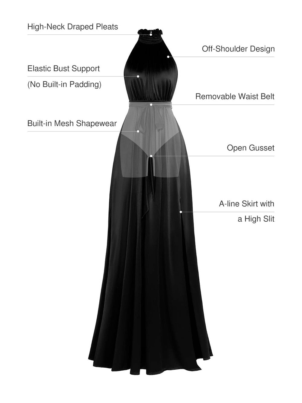 Draped High Neck Maxi Dress
