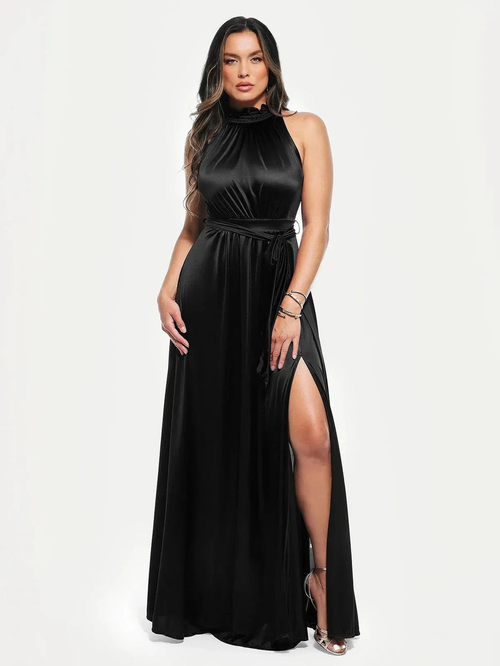 Draped High Neck Maxi Dress