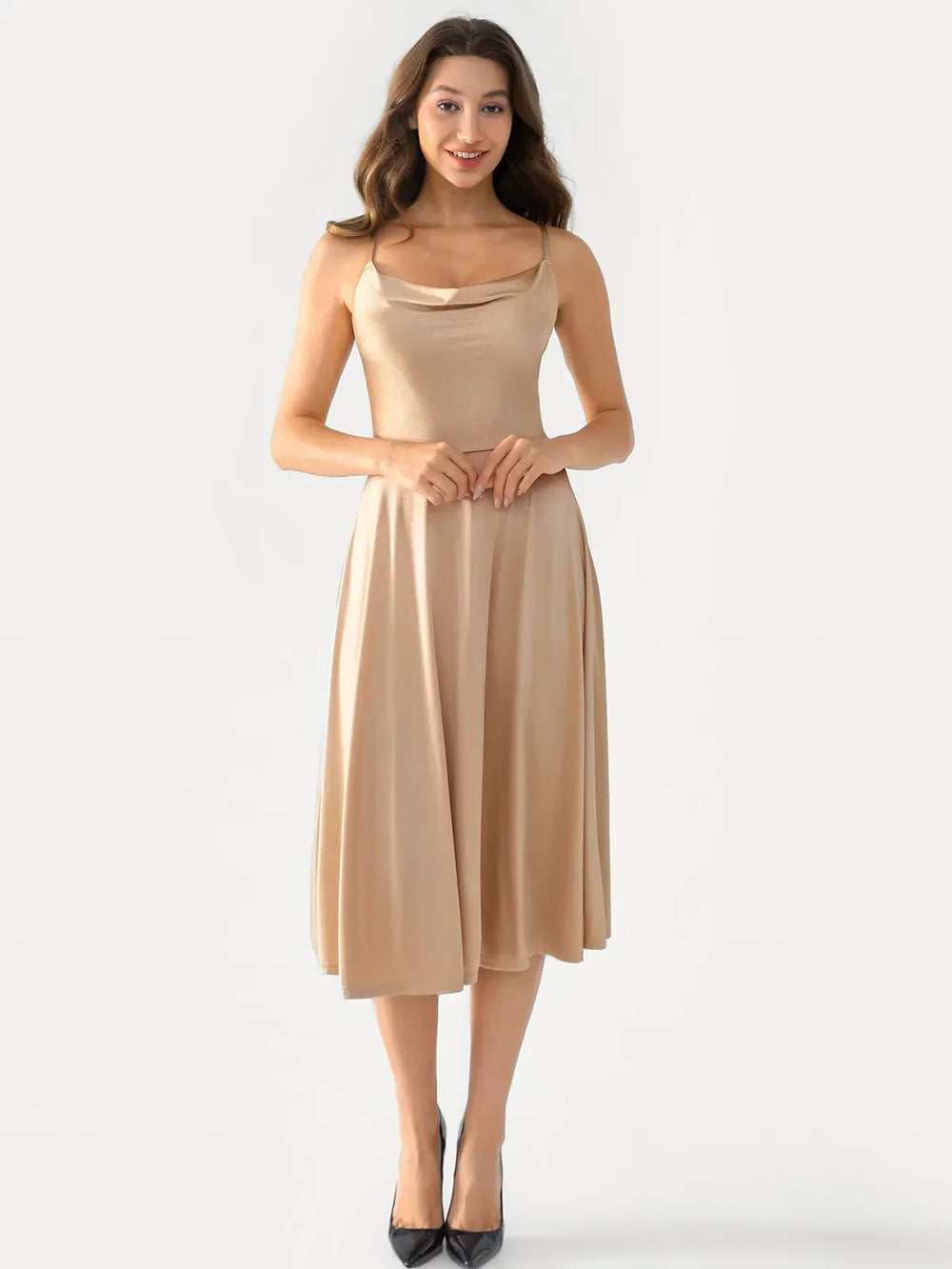 Cowl Neck Fit & Flare Dress
