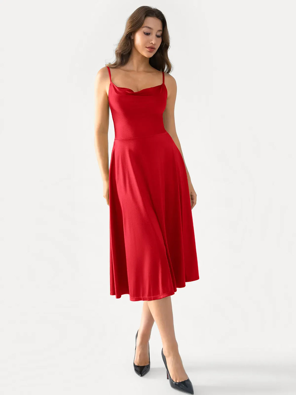 Cowl Neck Fit & Flare Dress
