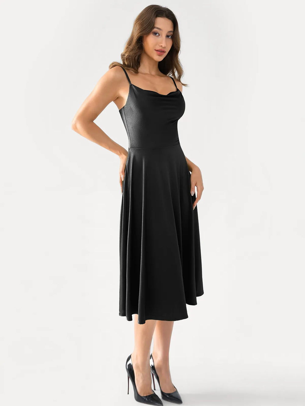 Cowl Neck Fit & Flare Dress
