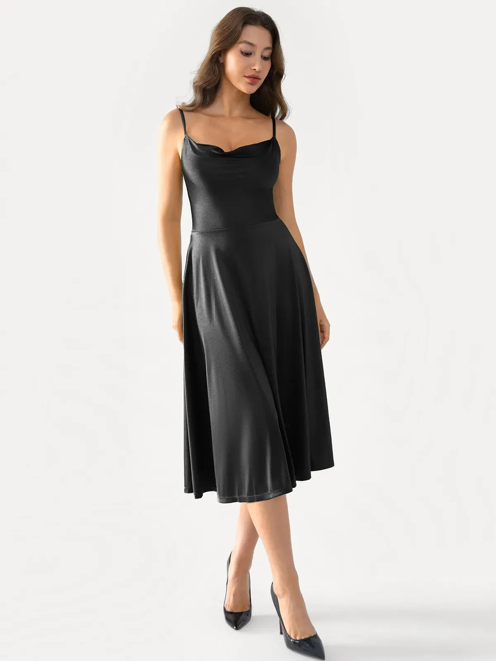 Cowl Neck Fit & Flare Dress