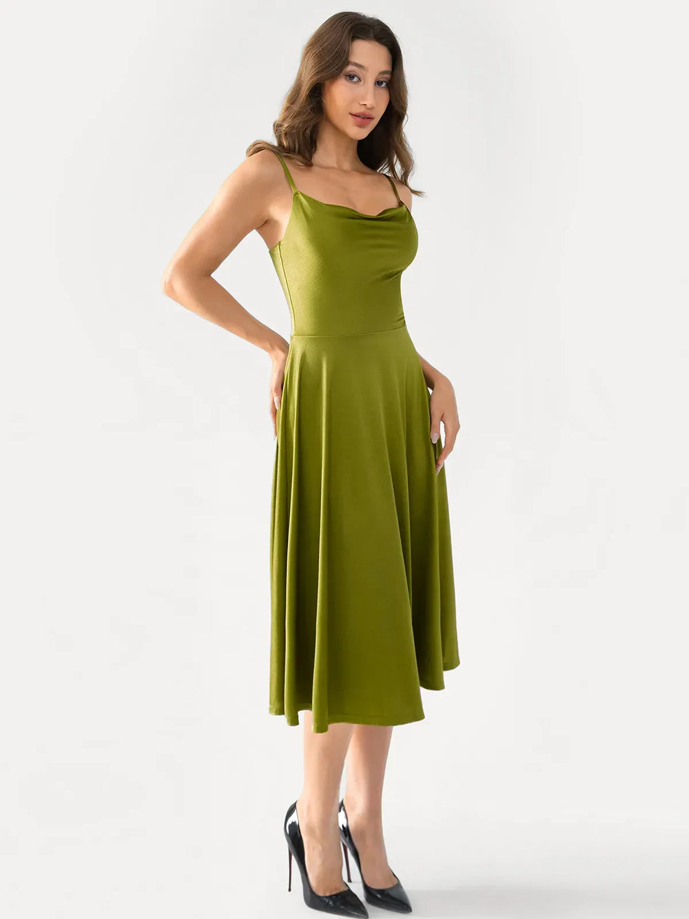 Cowl Neck Fit & Flare Dress