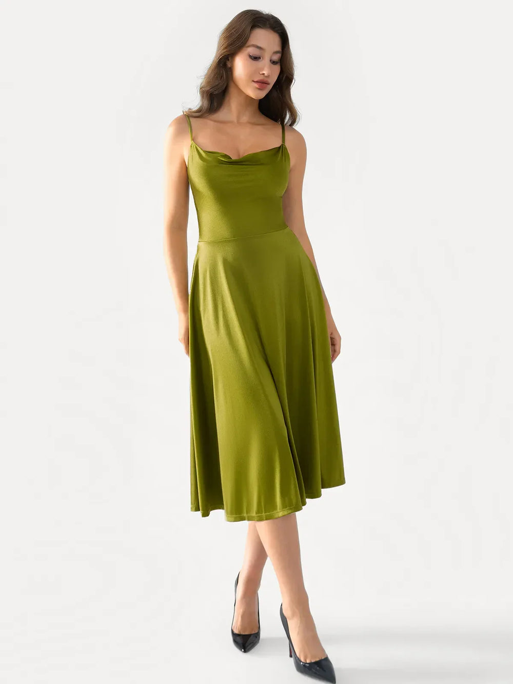 Cowl Neck Fit & Flare Dress
