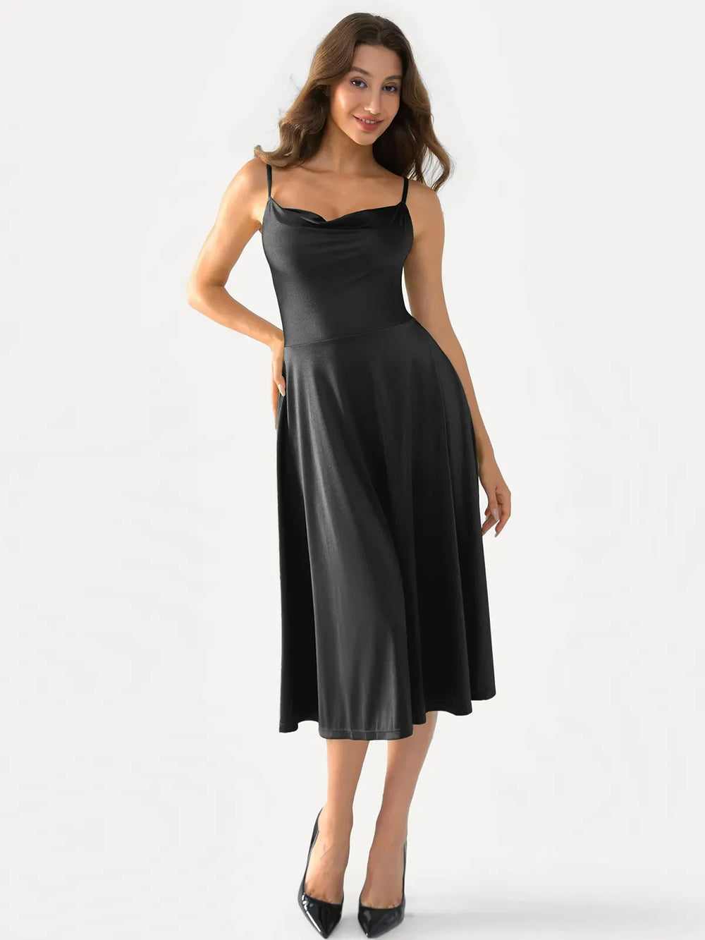 Cowl Neck Fit & Flare Dress