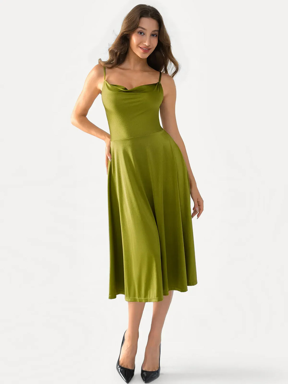 Cowl Neck Fit & Flare Dress