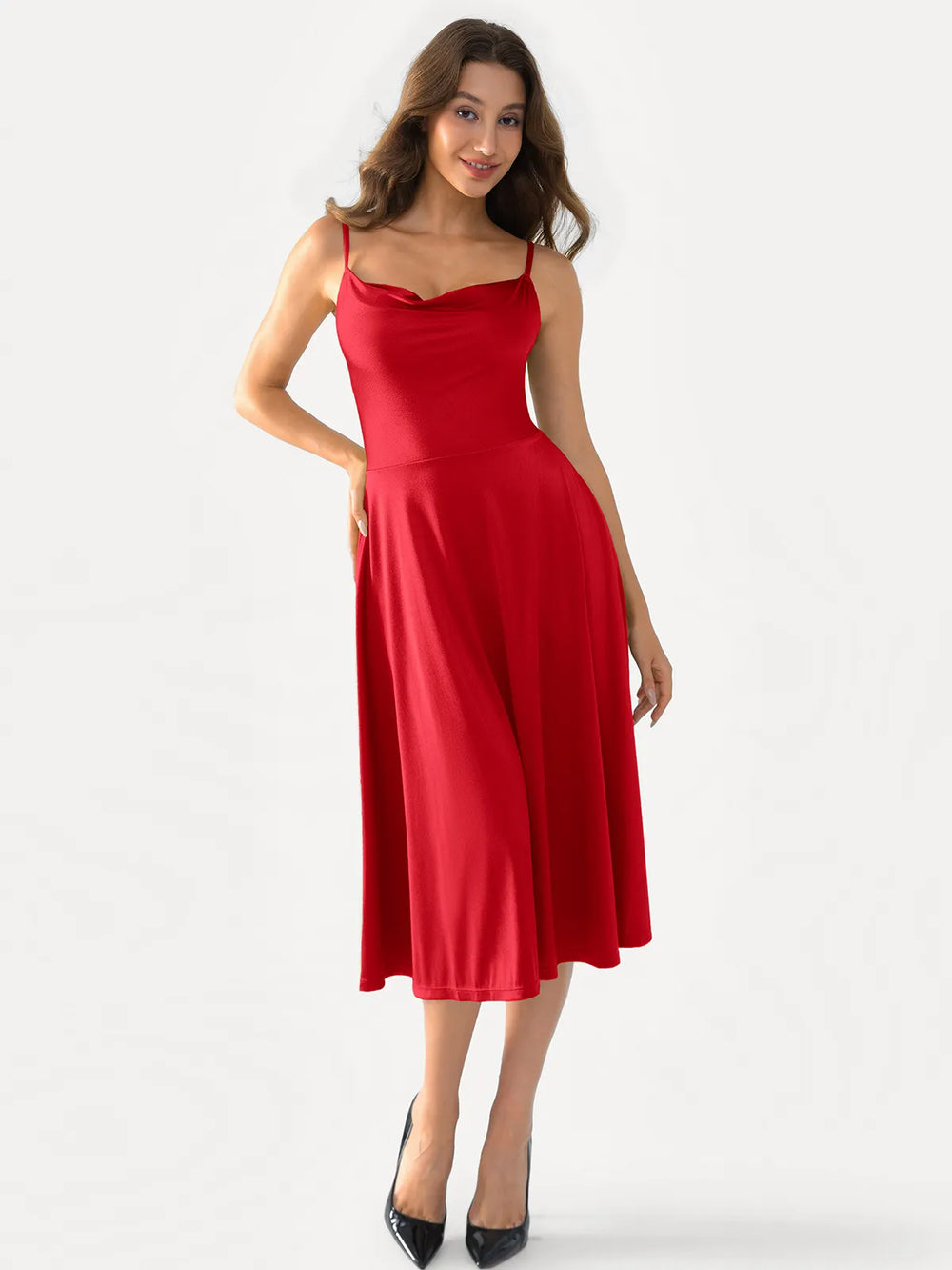 Cowl Neck Fit & Flare Dress