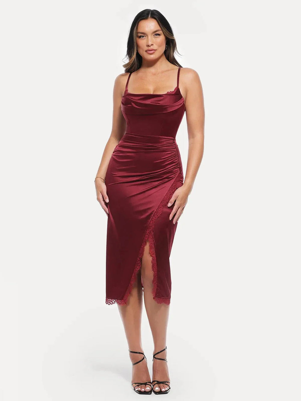 Lace Trim Sculpting Midi Dress