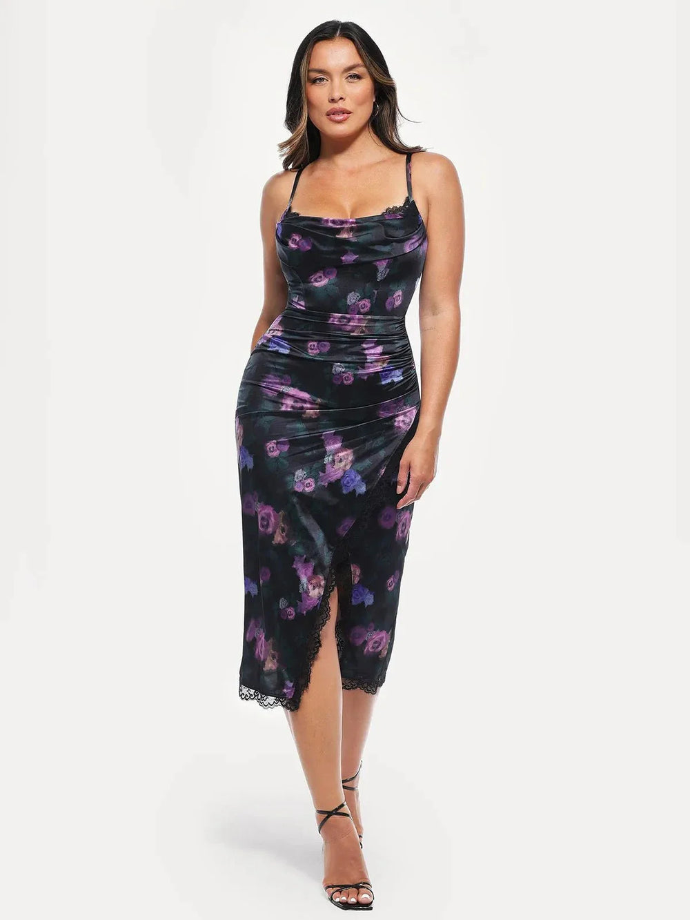 Lace Trim Sculpting Midi Dress