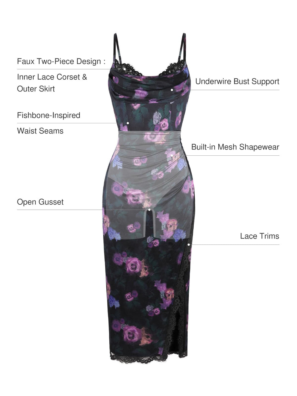 Lace Trim Sculpting Midi Dress