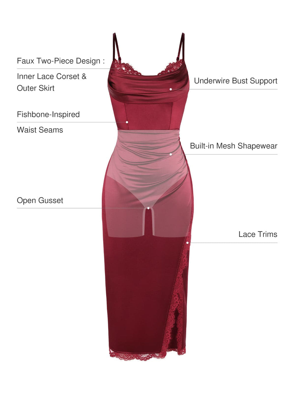 Lace Trim Sculpting Midi Dress
