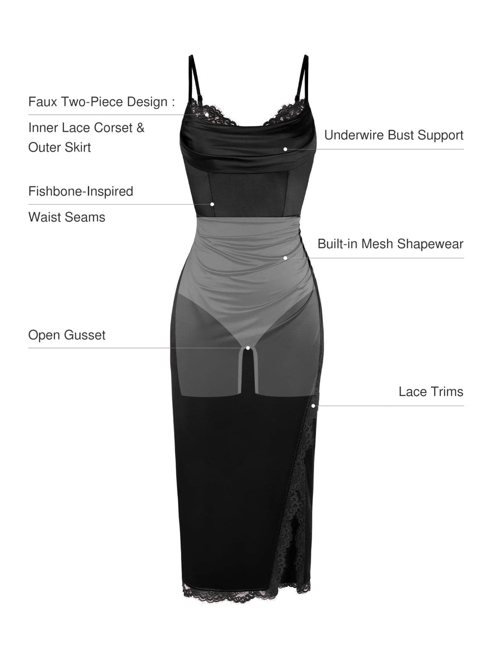 Lace Trim Sculpting Midi Dress