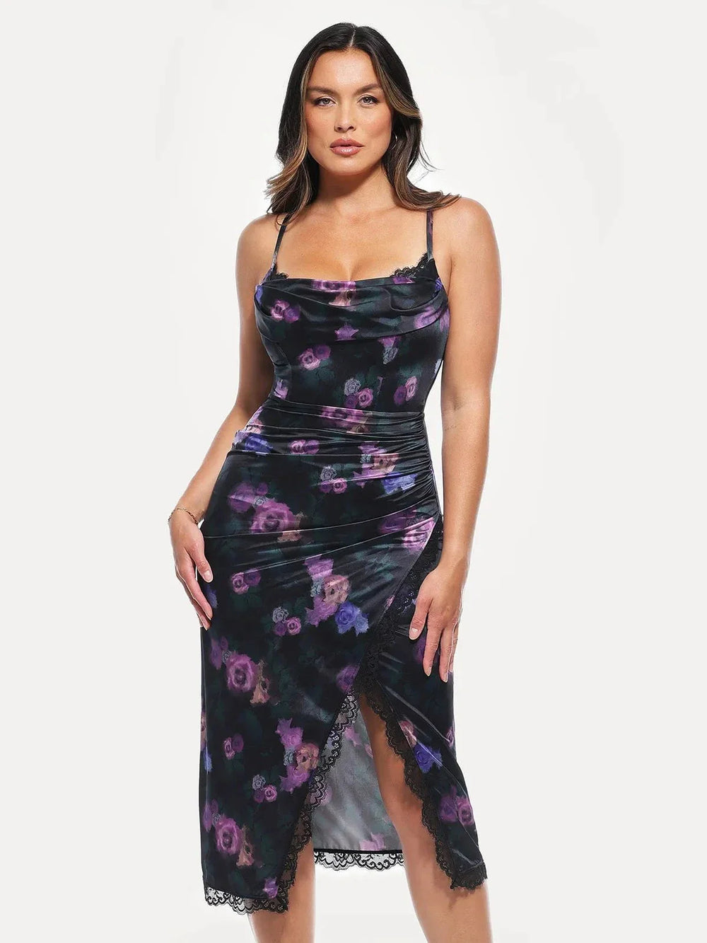 Lace Trim Sculpting Midi Dress