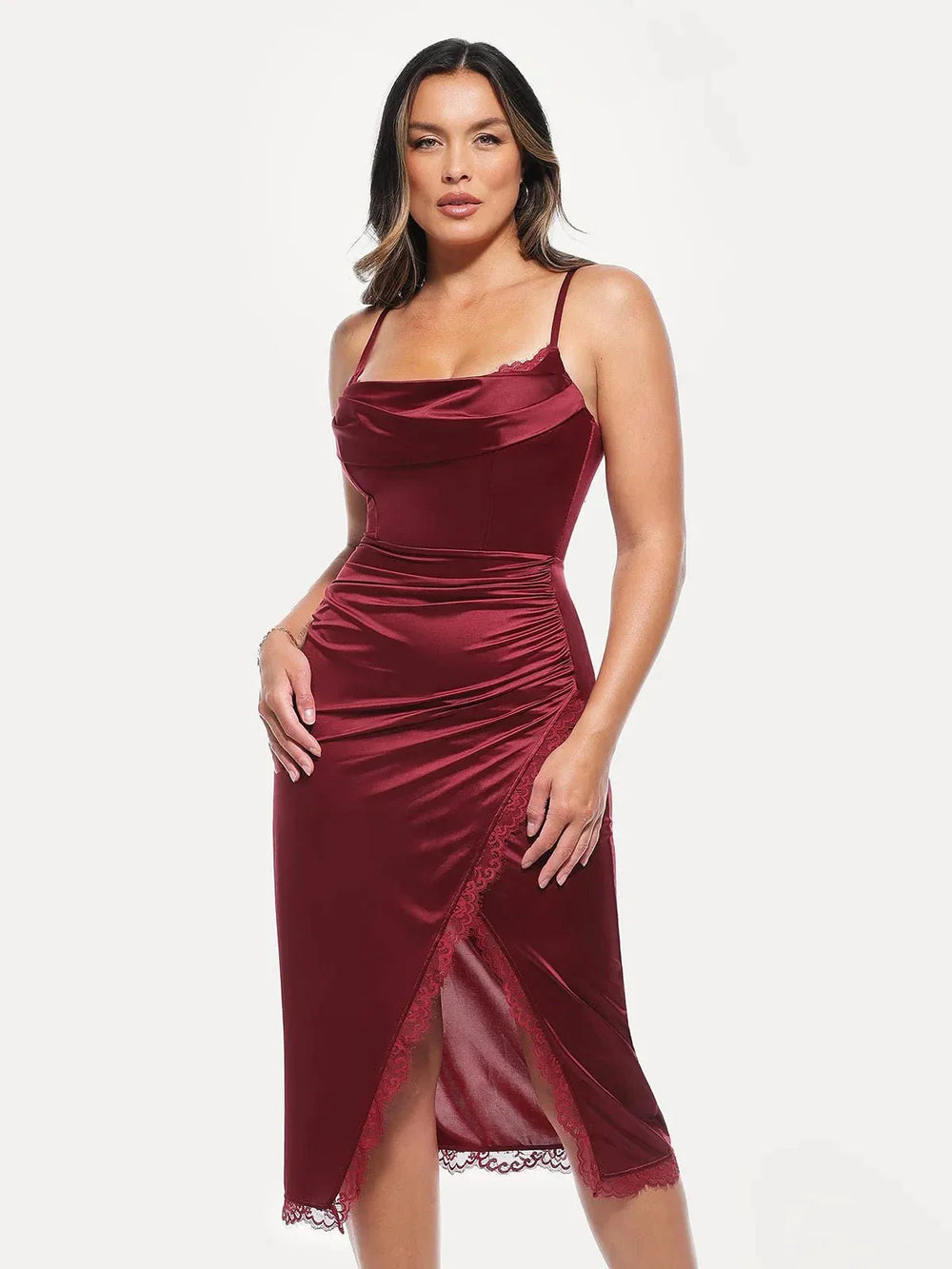 Lace Trim Sculpting Midi Dress