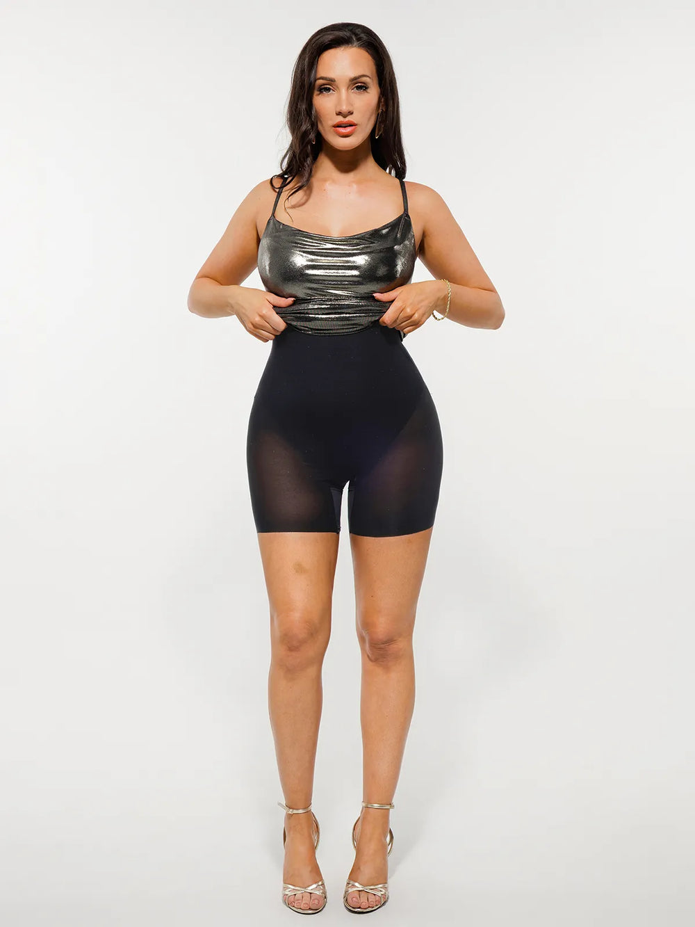 Metallic Cowl Midi Dress