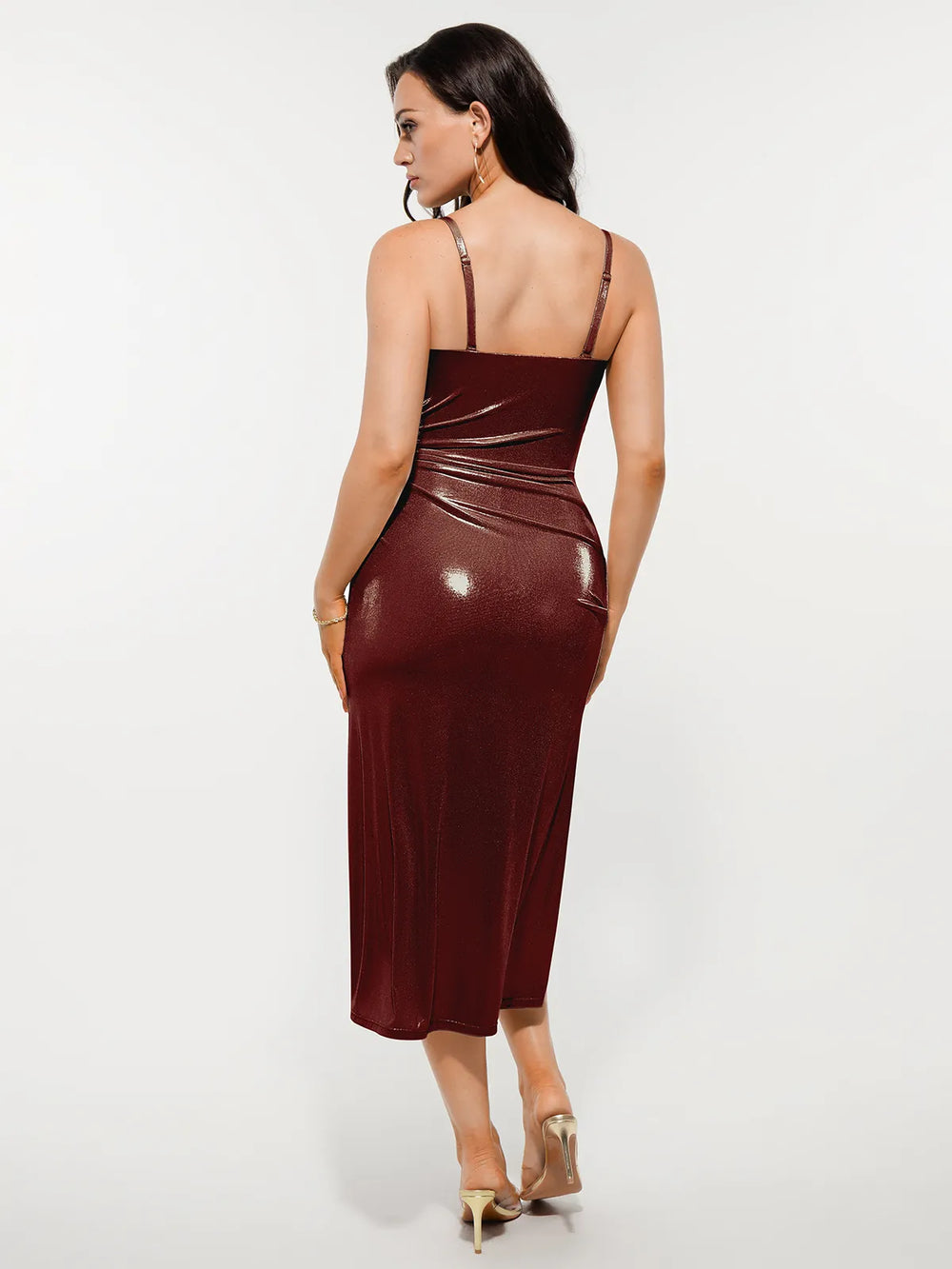 Metallic Cowl Midi Dress