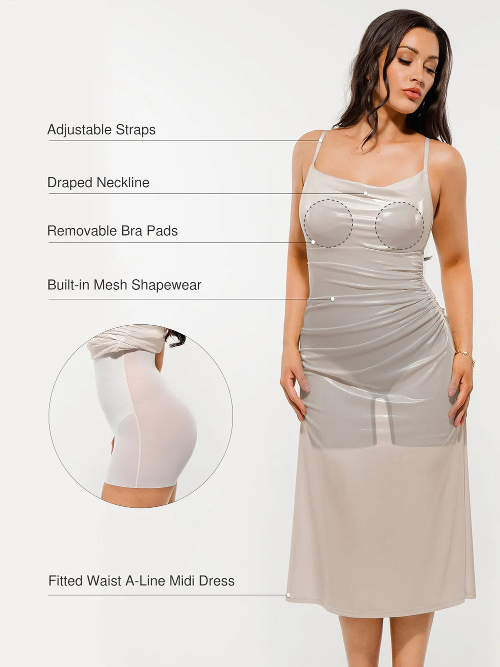 Metallic Cowl Midi Dress