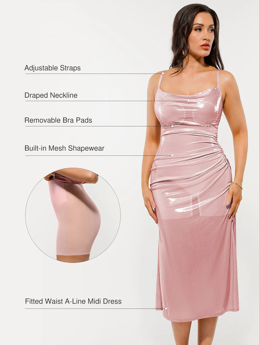 Metallic Cowl Midi Dress