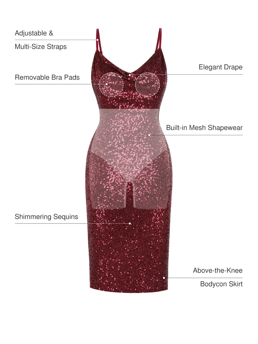 Cowl Neck Sequin Mini Dress