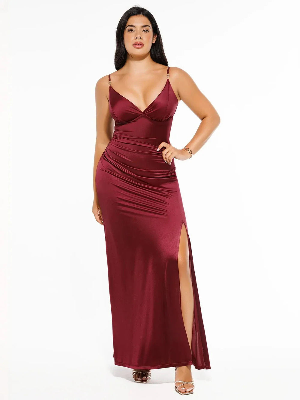 Satin Deep-V Maxi Dress