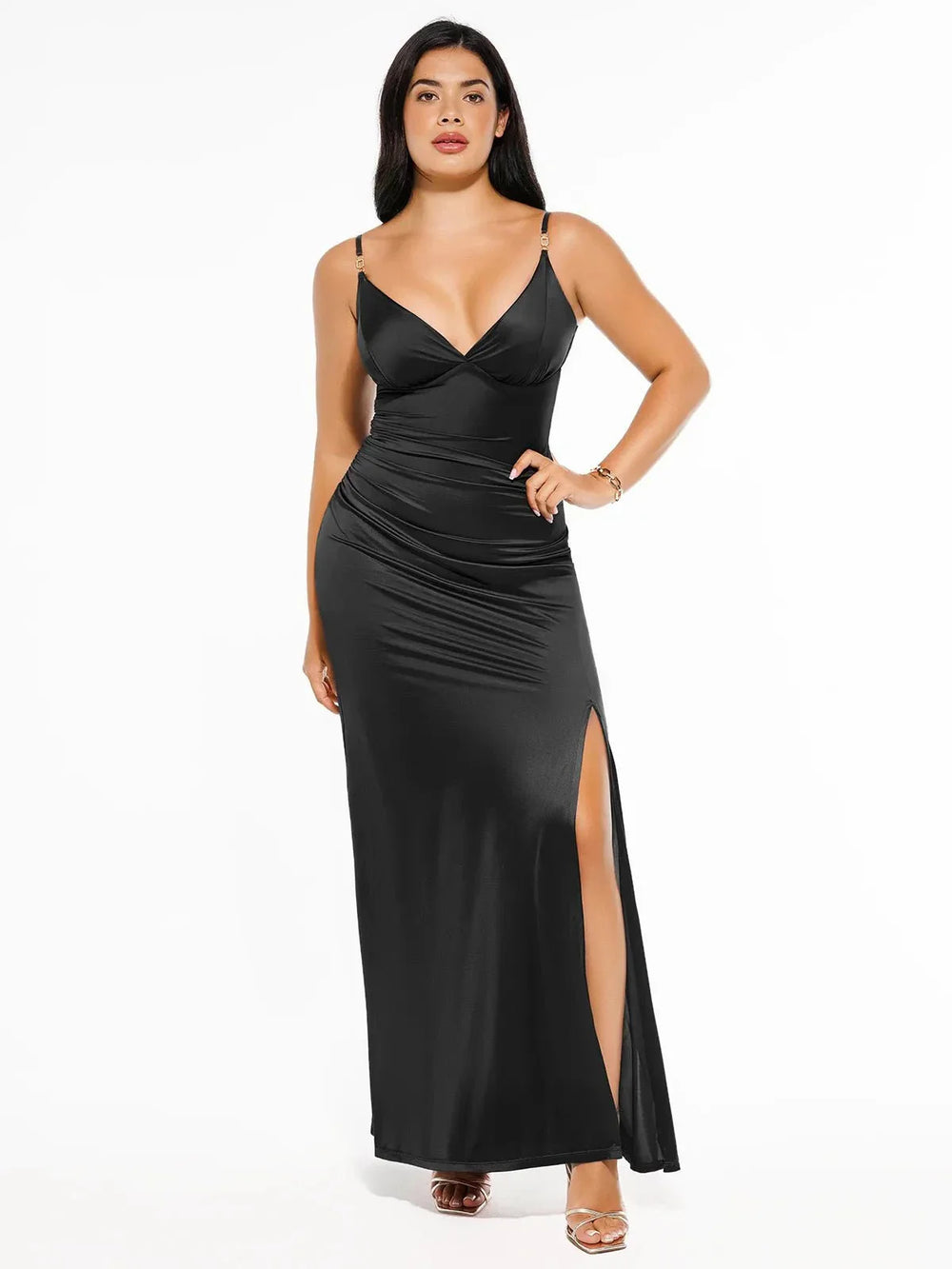 Satin Deep-V Maxi Dress