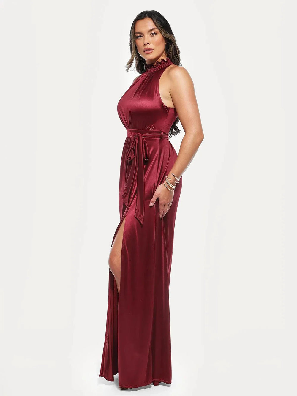 Draped High Neck Maxi Dress