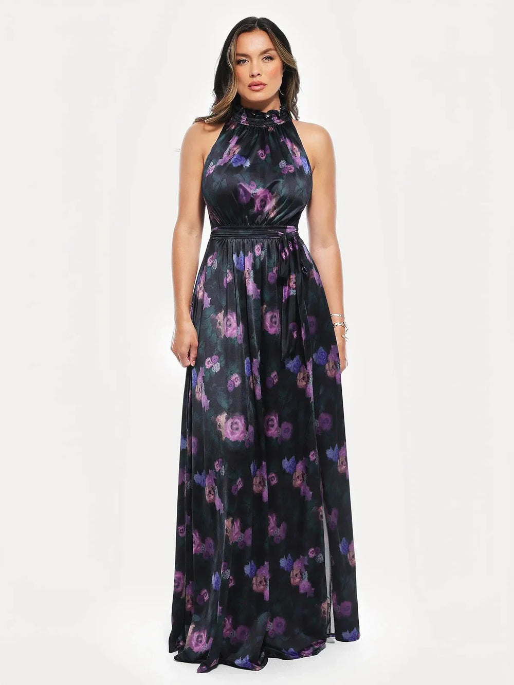 Draped High Neck Maxi Dress