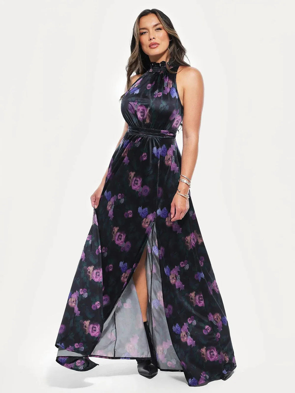 Draped High Neck Maxi Dress
