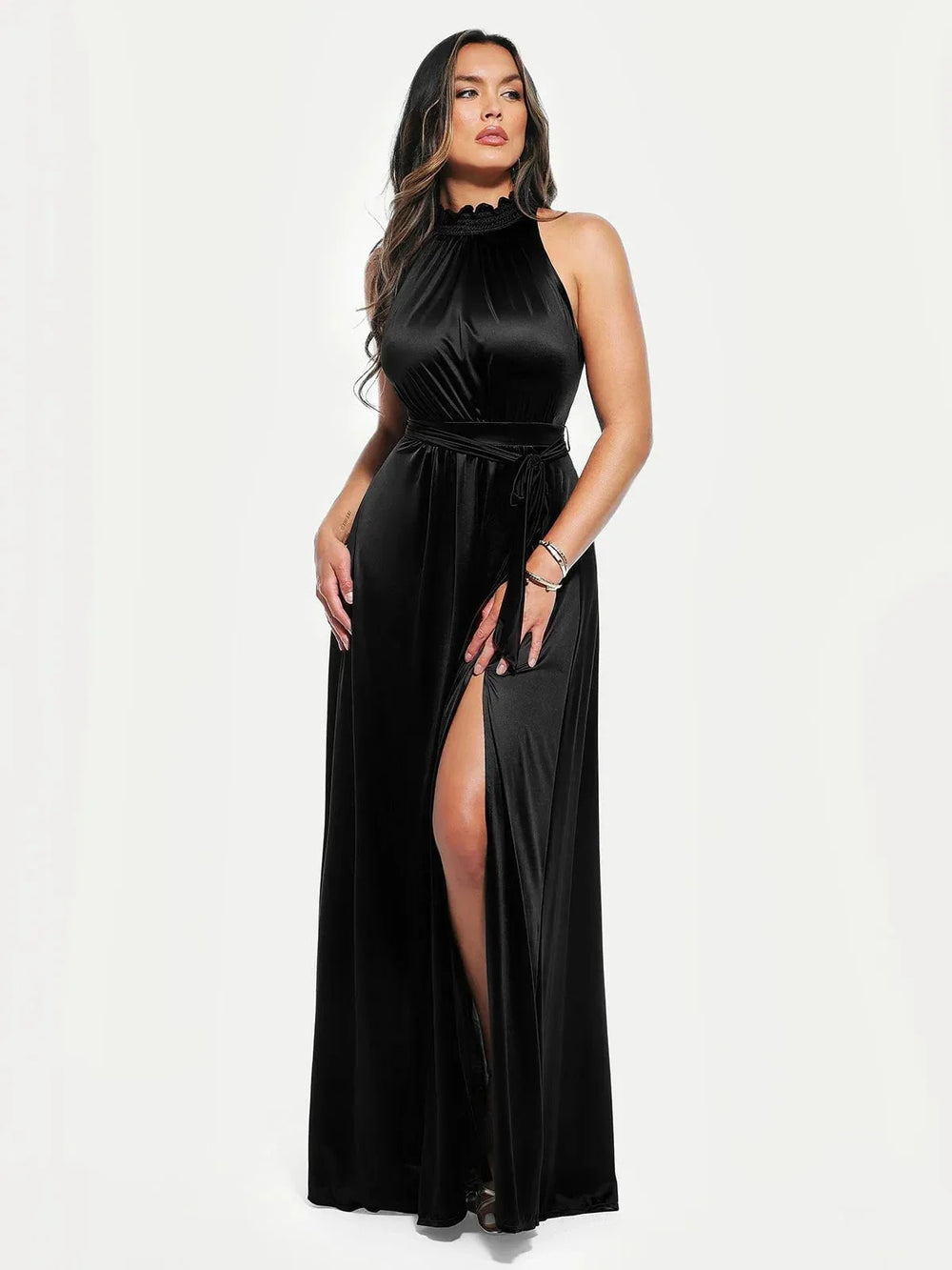 Draped High Neck Maxi Dress