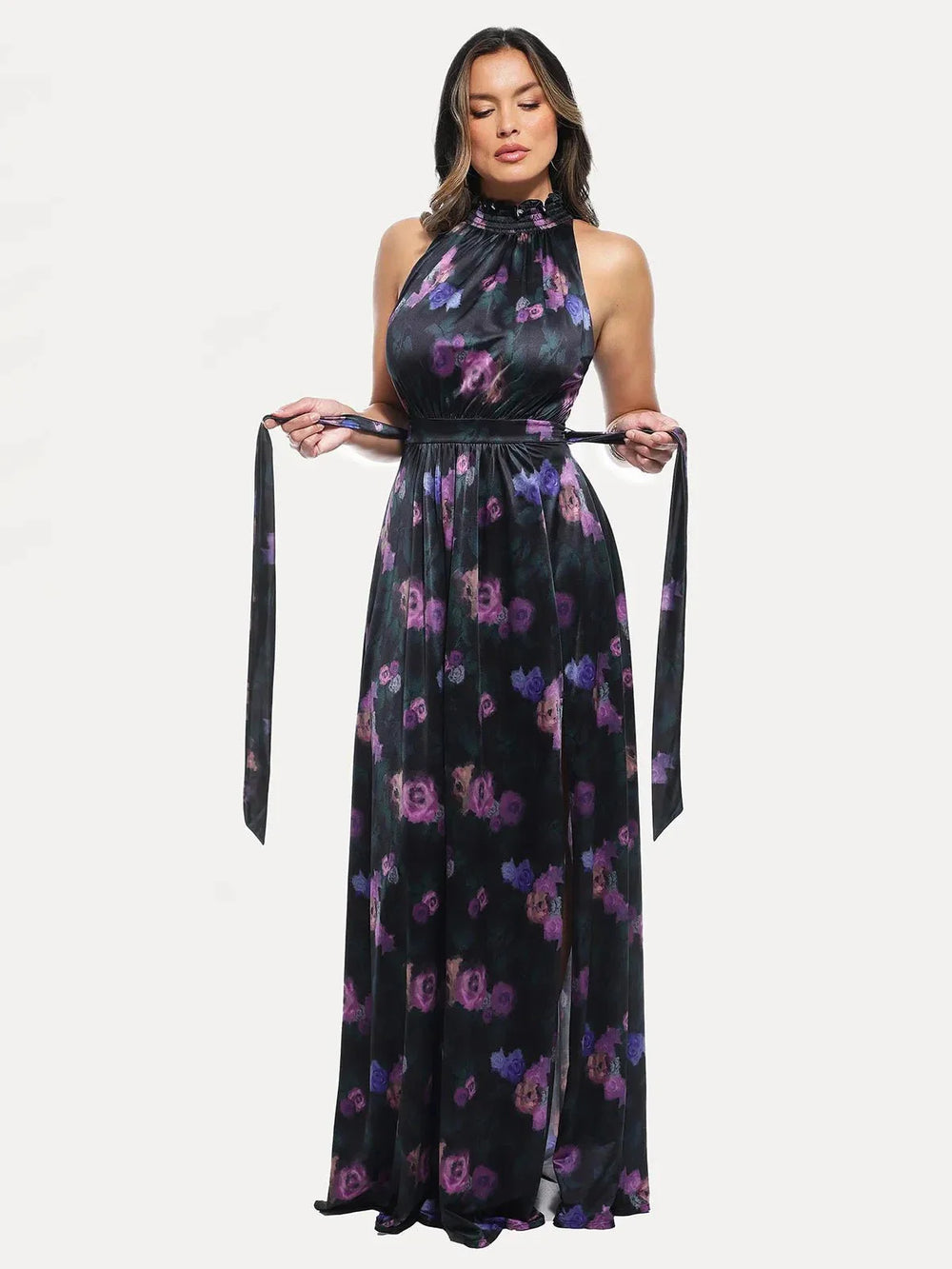 Draped High Neck Maxi Dress