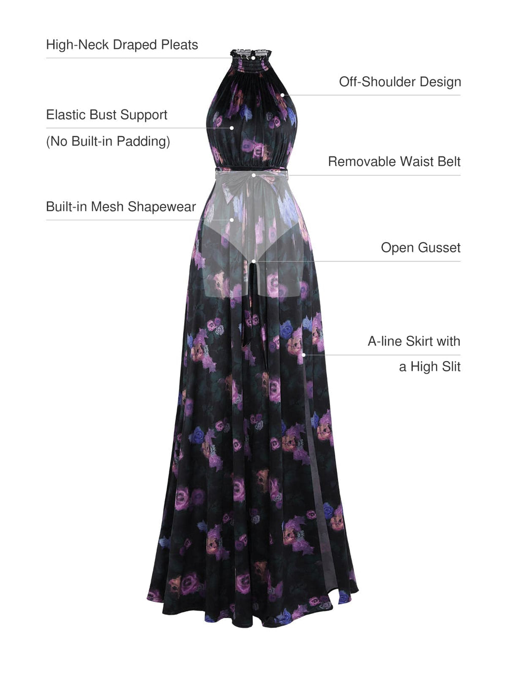 Draped High Neck Maxi Dress