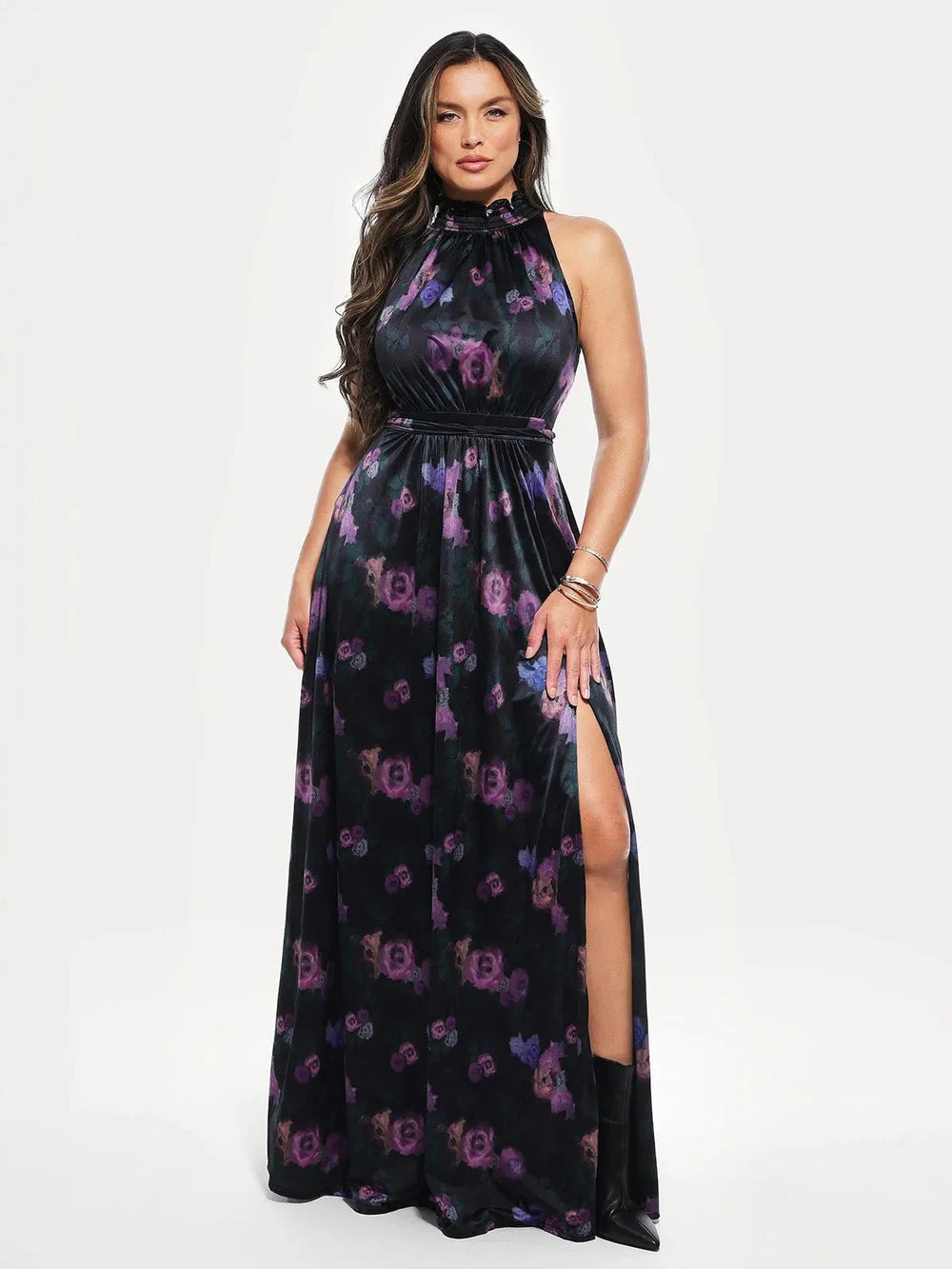 Draped High Neck Maxi Dress