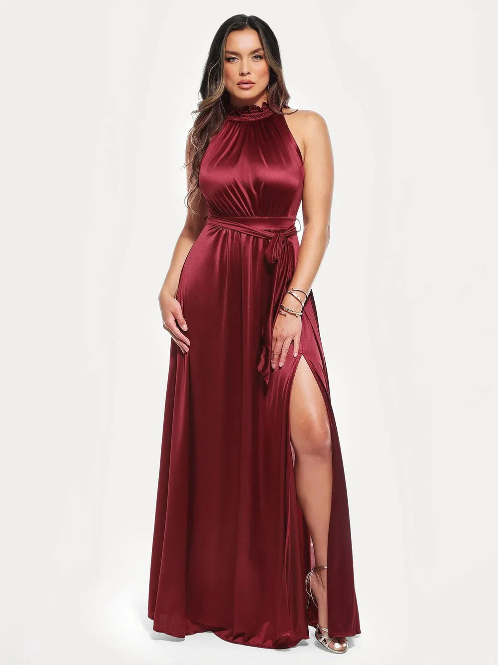 Draped High Neck Maxi Dress