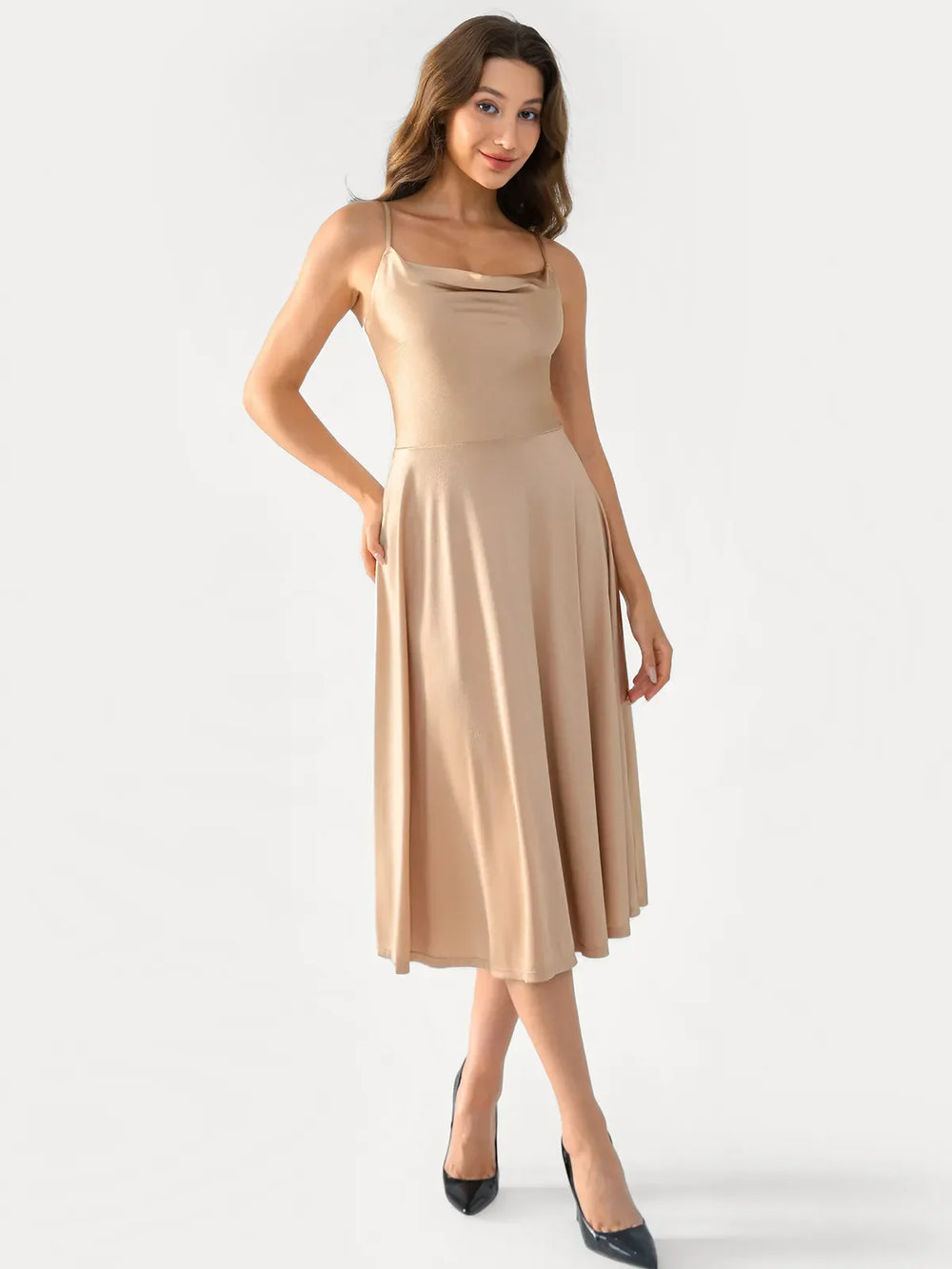 Cowl Neck Fit & Flare Dress