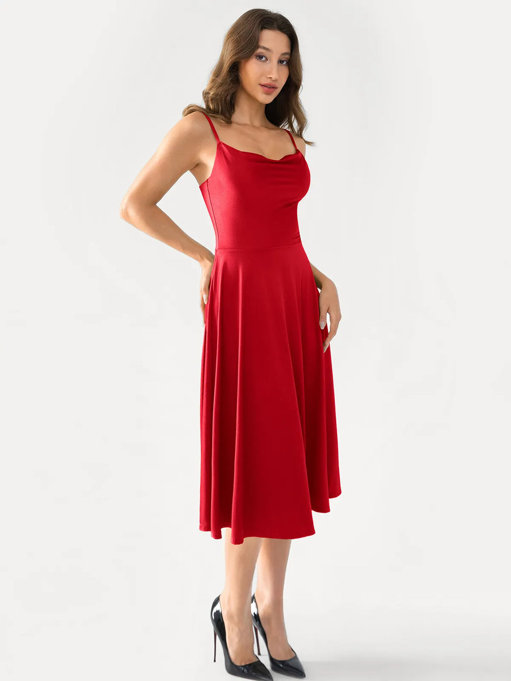 Cowl Neck Fit & Flare Dress