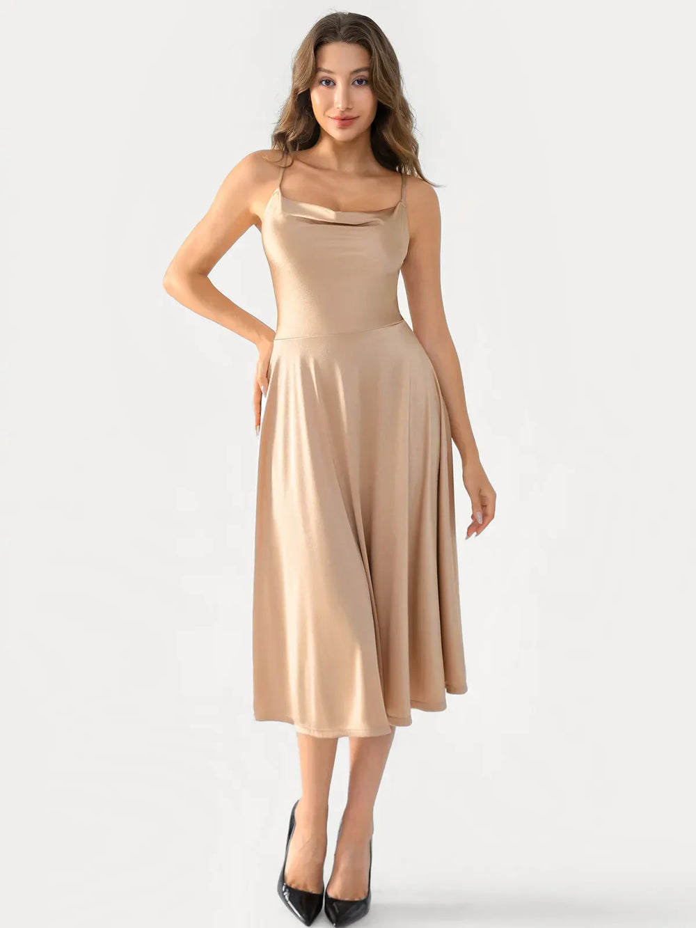Cowl Neck Fit & Flare Dress