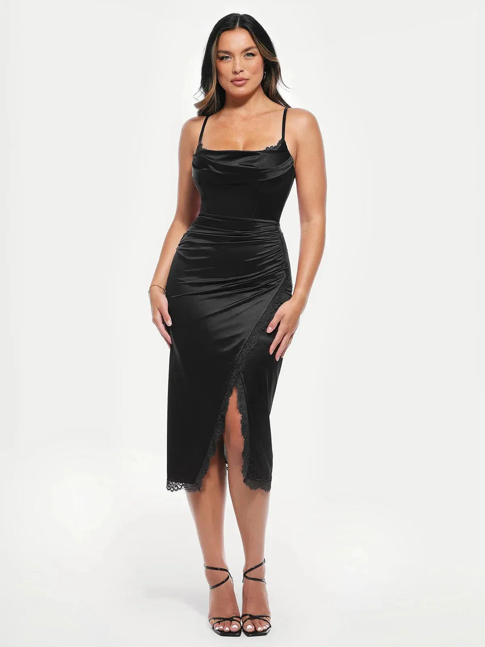 Lace Trim Sculpting Midi Dress