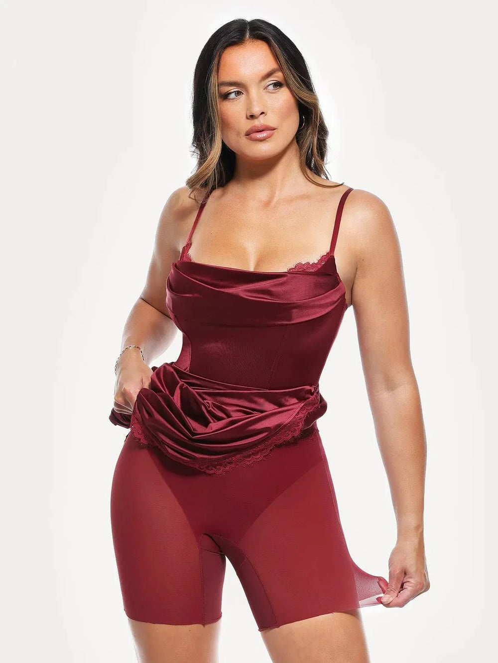 Lace Trim Sculpting Midi Dress