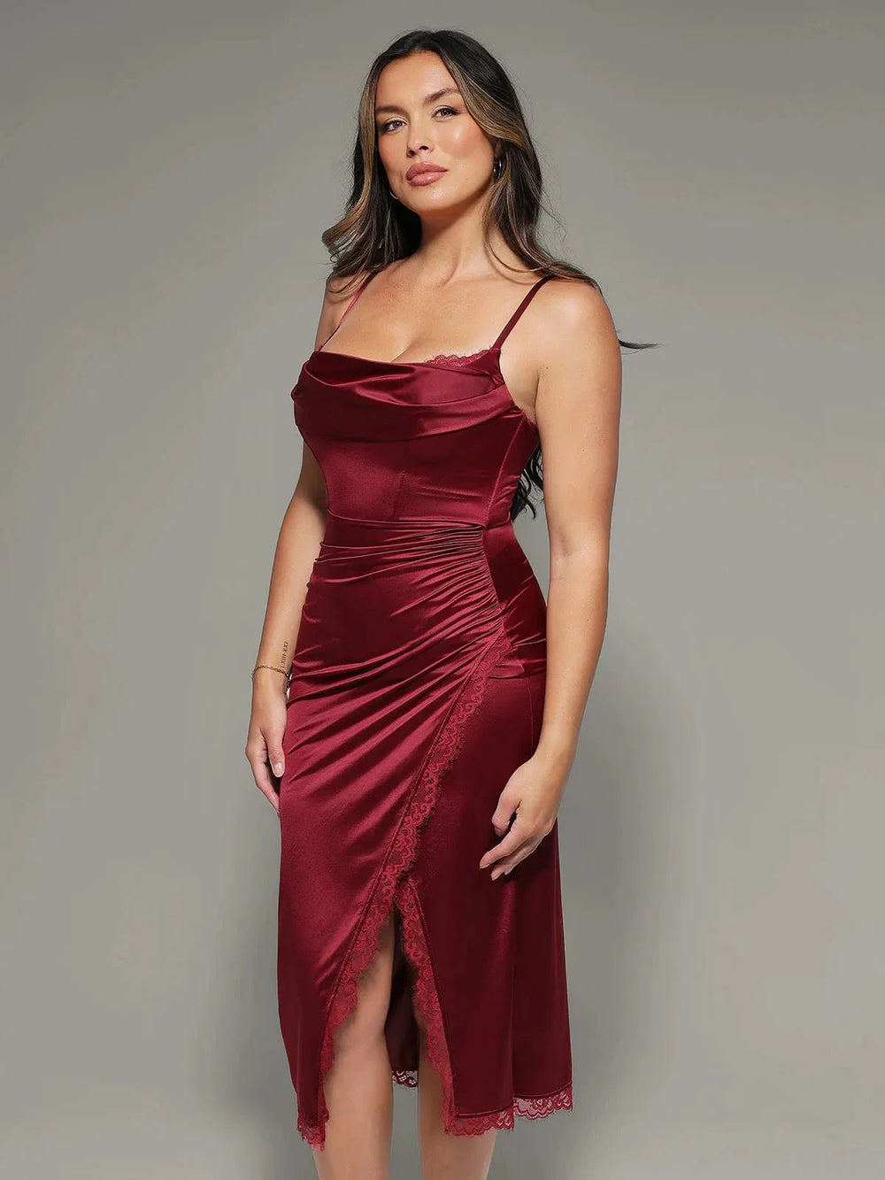Lace Trim Sculpting Midi Dress