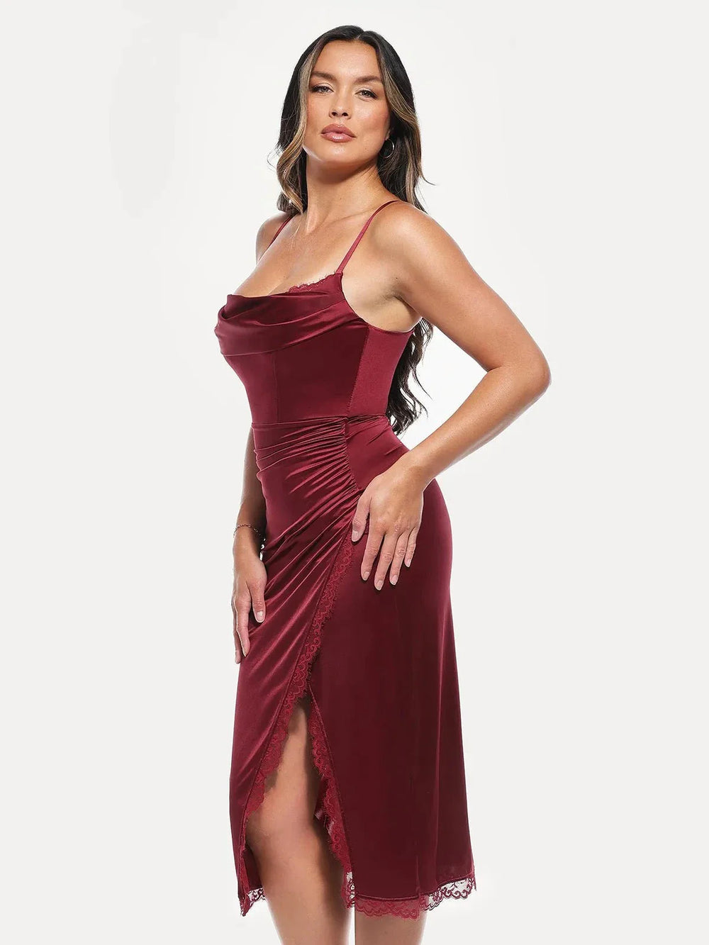 Lace Trim Sculpting Midi Dress