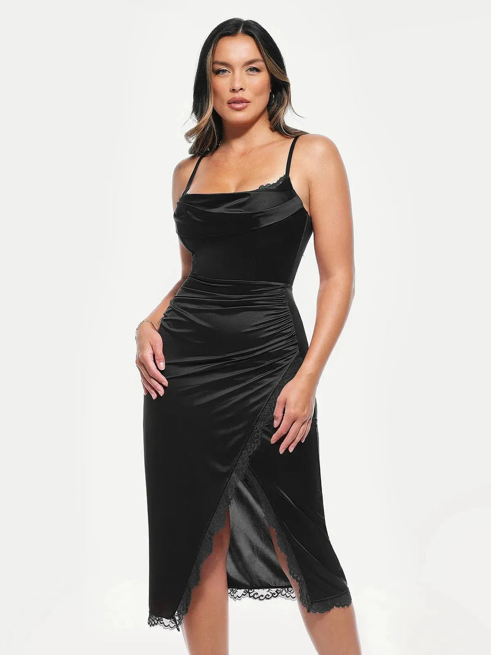 Lace Trim Sculpting Midi Dress