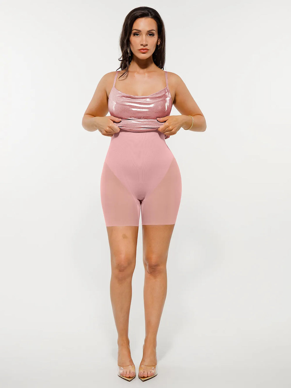 Metallic Cowl Midi Dress