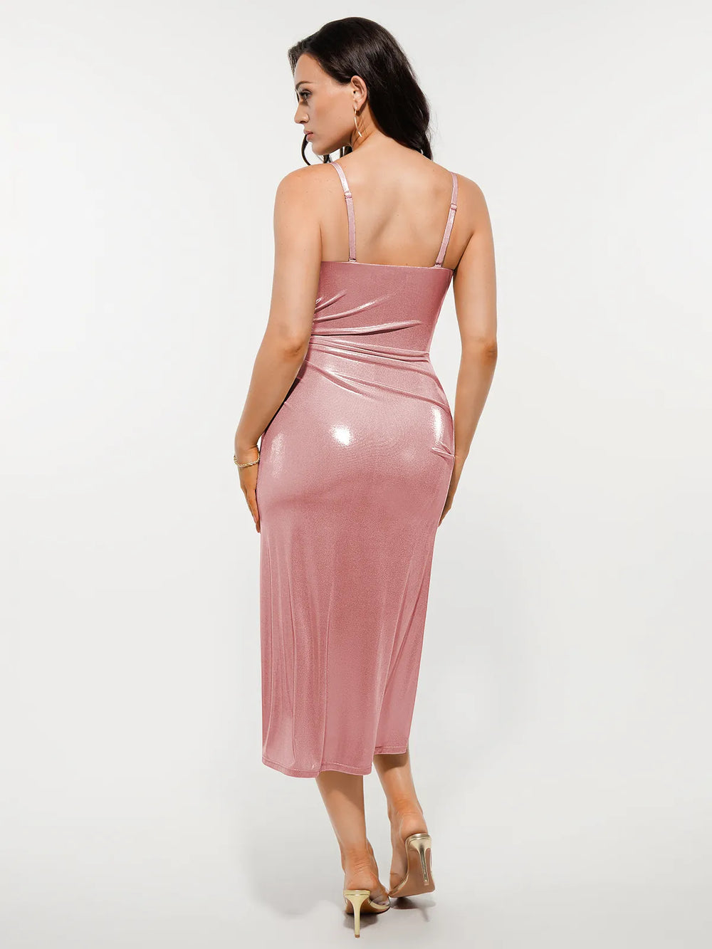 Metallic Cowl Midi Dress