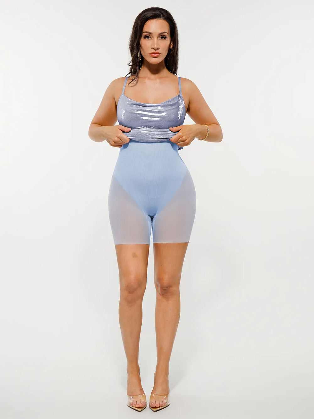 Metallic Cowl Midi Dress