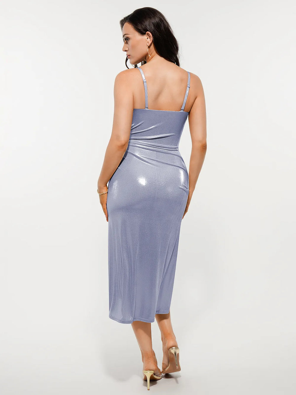 Metallic Cowl Midi Dress
