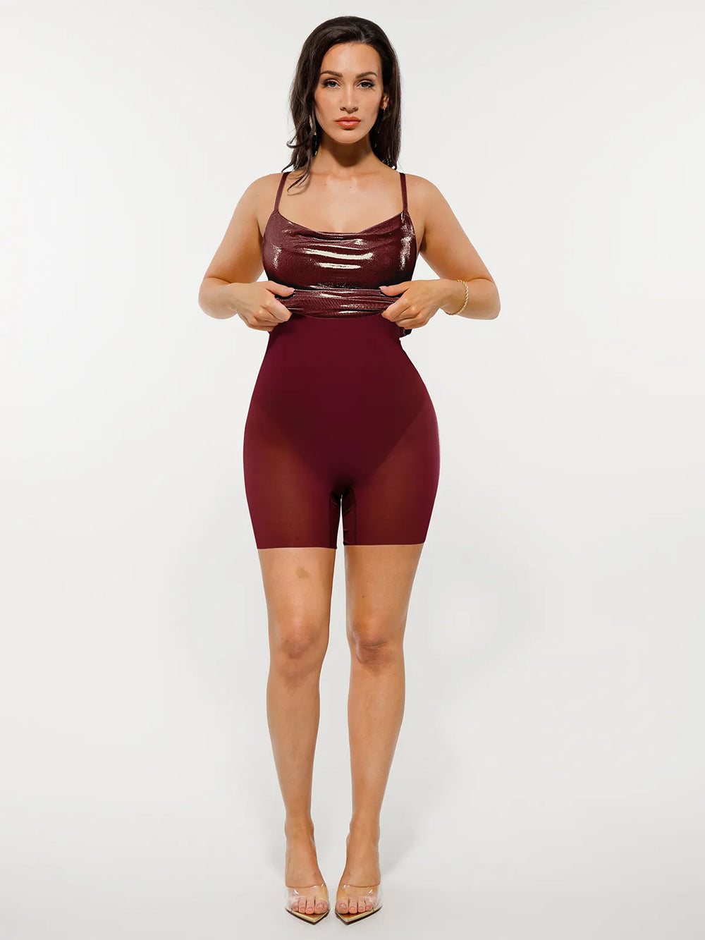 Metallic Cowl Midi Dress