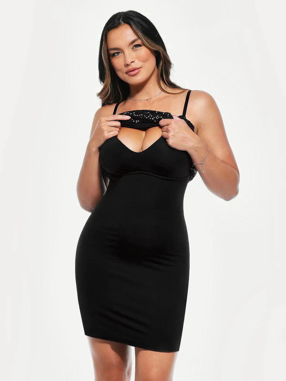 Cowl Neck Sequin Mini Dress