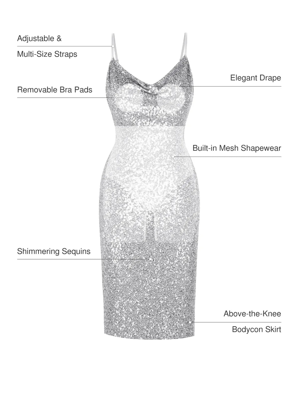Cowl Neck Sequin Mini Dress